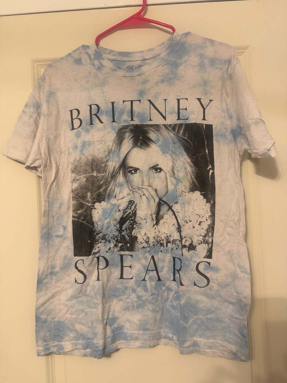 Britney Spears Blue and White Tie-Dye Portrait Graphic T-Shirt